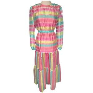 Halogen x Atlantic Pacific Pastel Stripe Tiered Dress Small NWOT Spring Art